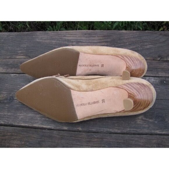 Manolo Blahnik Kitten Heels Pointed Toe Tan Suede Made in Italy 9 Shoes 39 - Picture 5 of 13